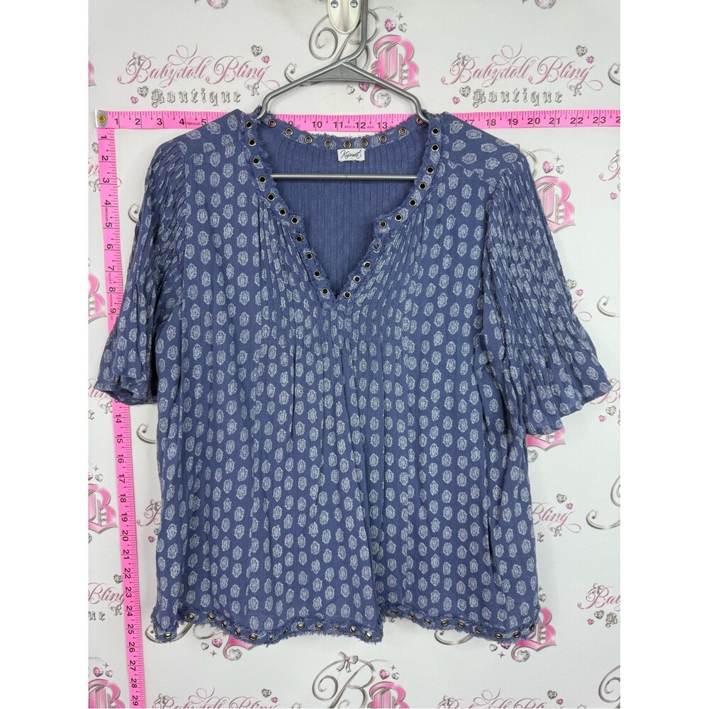 Kismet Blue Printed Short-Sleeve Peasant Blouse